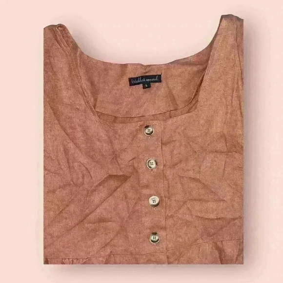 Wishlist Apparel Linen Blend Romper V-Neck Button Front Pockets Women's Size L - Picture 3 of 4